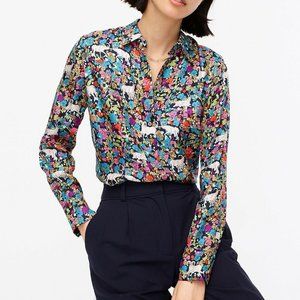J Crew  Collection Silk Twill Shirt in Grazing Goats Print